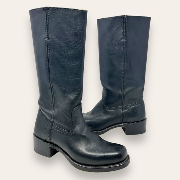 FRYE Campus Leather Stacked Heel Riding Boots Black 9.5 Women’s - Picture 13 of 13